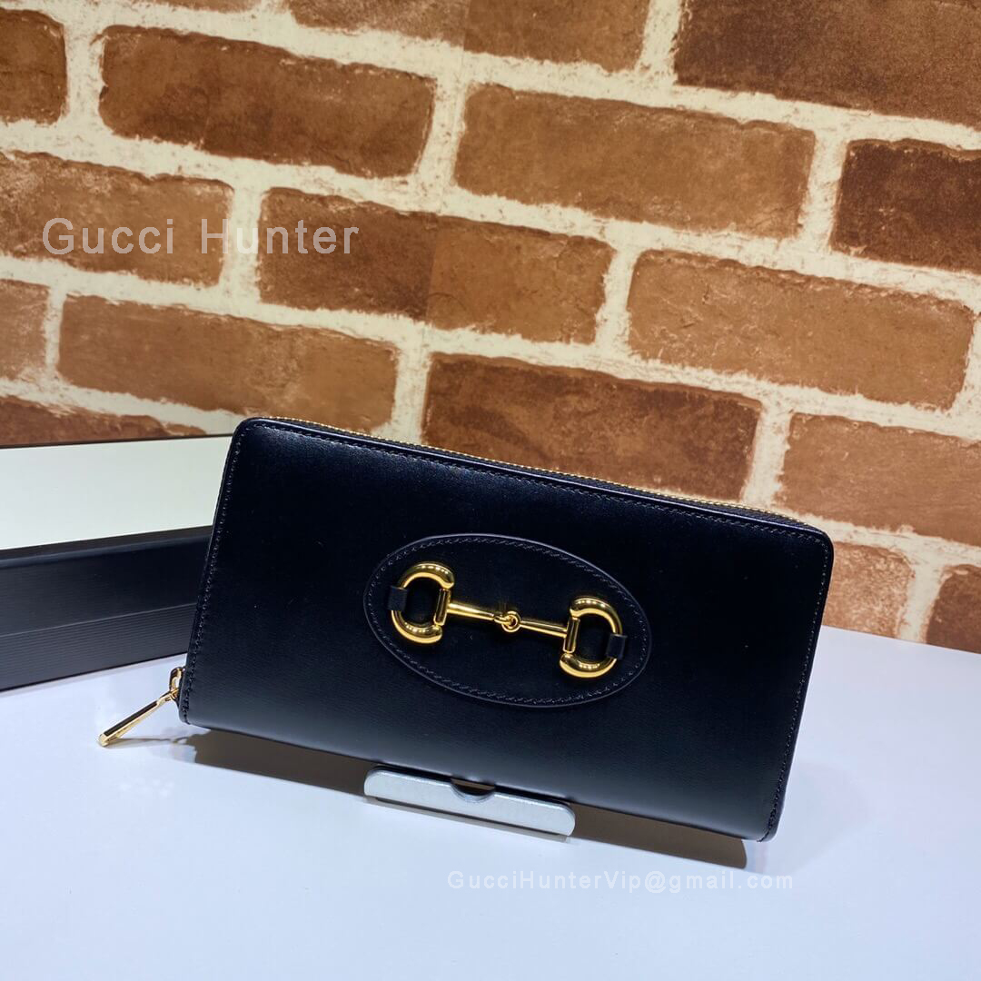 Gucci Horsebit 1955 Leather Zip Around Wallet Black 621889